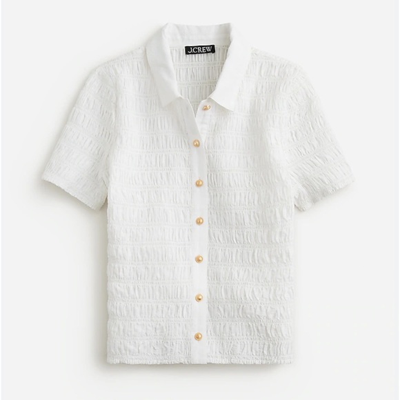 J. Crew Top Smocked button-up shirt in cotton-blend voile / white / Sz. L - Picture 10 of 12